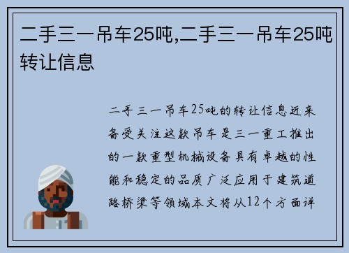 二手三一吊车25吨,二手三一吊车25吨转让信息